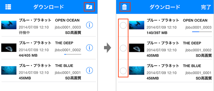 ダウンロード済みの作品を削除する場合